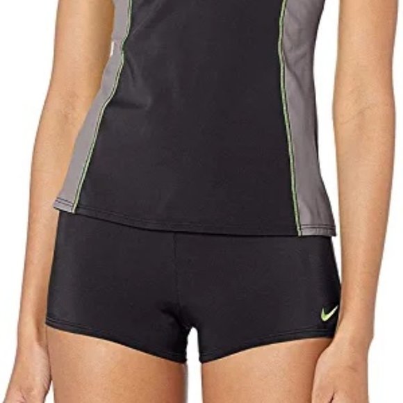 Nike XS Racer aBck Tankini Swimsuit 2 Piece Set (Black/Gray/Neon Green) - Picture 5 of 6